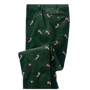 Orvis Green Corduroy Men's Pants with Candy Cane Print